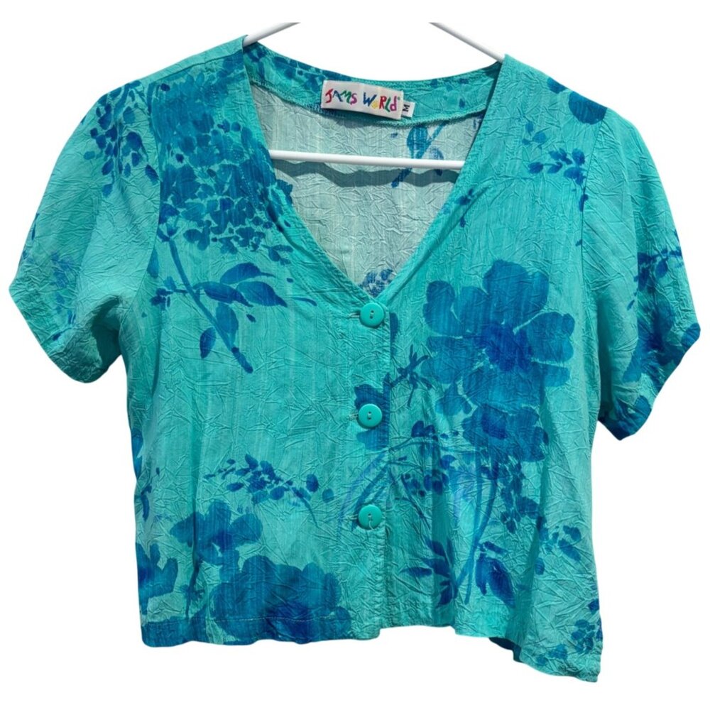 Jams World Vintage Short Sleeve V-Neck Blouse Size Medium